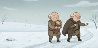 Dois homens caminham no frio