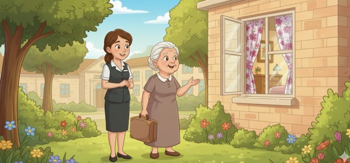 Senhora gosta de seu quarto sem conhecê-lo
