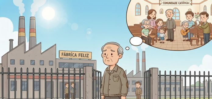 Aposentado continua em frente à fábrica Aposentado continua em frente à fábrica