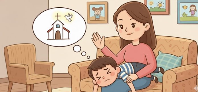 mae corrige o filho