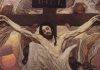 A Glória de Deus na Paixão de Cristo Imagem de Jesus crucificado com anjos ao redor, representando a manifestação da glória de Deus na crucificação.