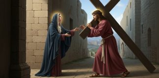 O encontro de JEsus com sua mãe no ajuda a aprender como rezar a Via-Sacra