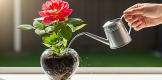 Ilustração de uma pessoa regando uma pequena planta em um vaso formato de coração, simbolizando as sementes da presença de Deus crescendo na vida cristã.